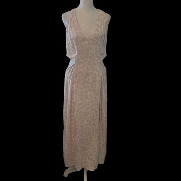 AFRM szXL pink & white leopard print maxi dress w/cutout side & lace up back GUC - Picture 3 of 16